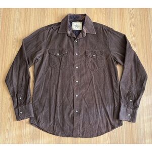 Age Of Wisdom Corduroy Button Up Shirt Pearl Snap Mens M Brown Western Hipster